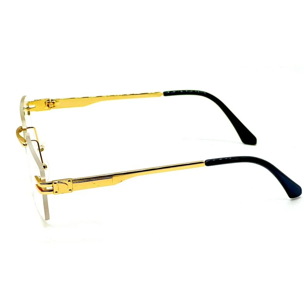 Rimless Sunglasses Men Rectangle Gold Frame Clear Lens Fashion Eyewear UV400 New